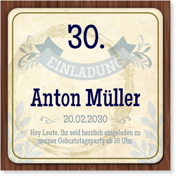 Bierdeckel in Blau Einladungskarten 30. Geburtstag