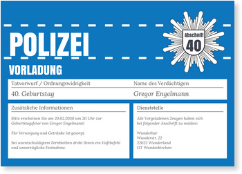 Polizeiliche Vorladung Einladungskarten Geburtstag